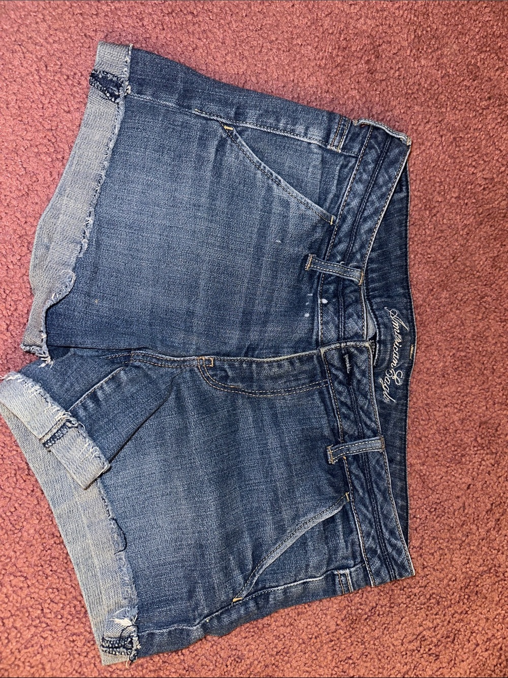 American Eagle Outfitters Distressed Roll-Cuff Denim Shorts - Blue